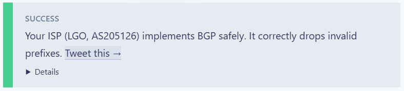 isbgpsafeyet.com result saying we are implementing BGP safely