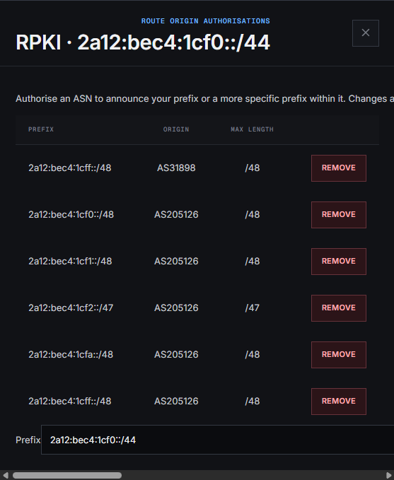 RPKI list and form below the list