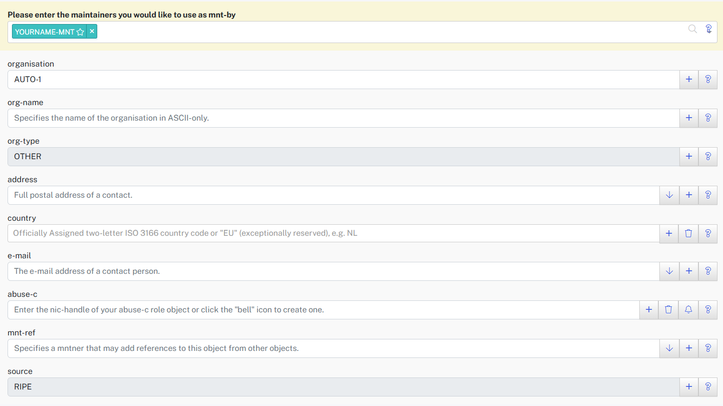 Create an organisation object