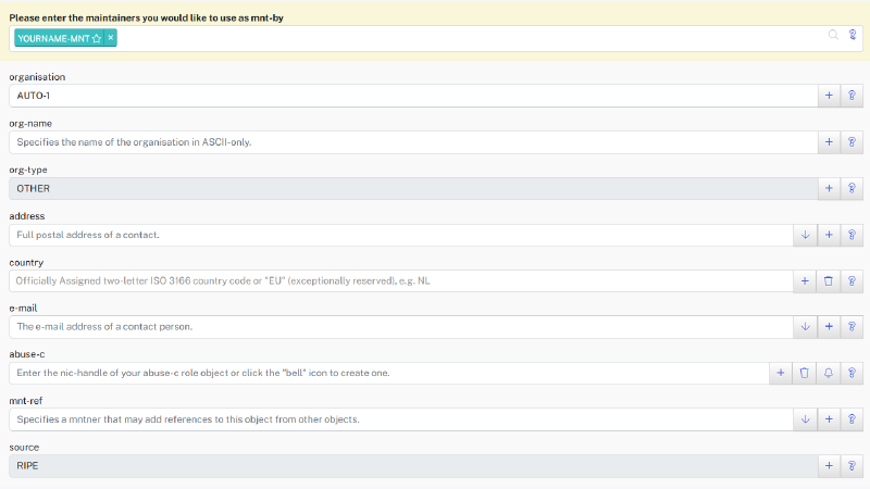 Create an organisation object
